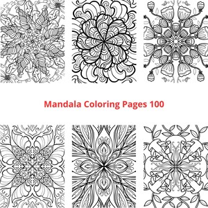 100 Intricate Mandala Designs Coloring Book Relaxation Pages Instant Download