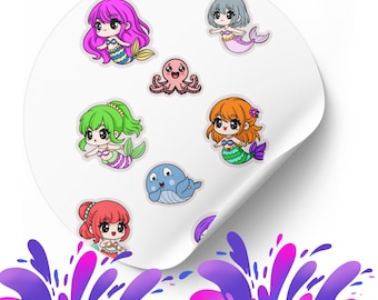 Mermaid Stickers Bundle | Cute Ocean Animals Stickers | PNG + SVG Digital Download for Cricut, Planners, Scrapbooking, Kids Crafts