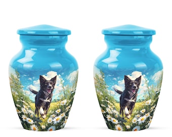 Custom Dog Urn, Daisy Memorial Cremation Urn, Personalized Pet Keepsake