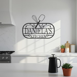 Personalized Kitchen Metal Sign: Rustic Chef Decor with Whisk & Spatula