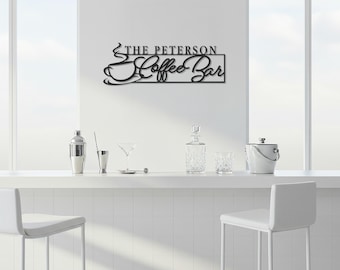 Arte de pared de metal personalizado para cafetería, letrero de cafetería personalizado, decoración de pared para cafetería, colgante de pared para cocina, letrero de metal con nombre, regalo para el hogar