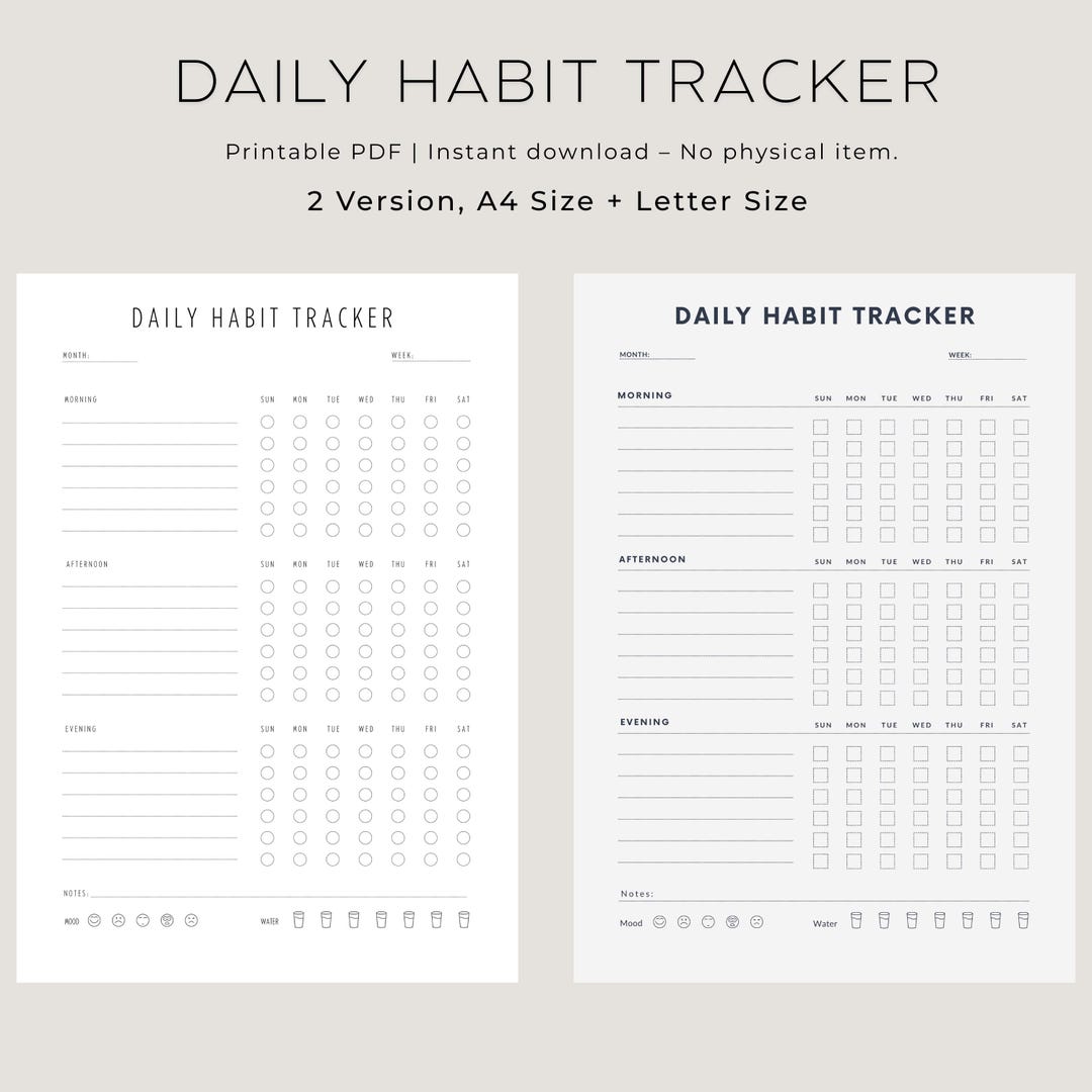 Daily Habit Tracker Printable – Minimalist Daily Planner PDF – A4 & US ...