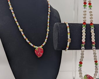 Beaded Strawberry Jewelry Set