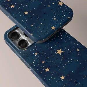 Starry Sky Phone Case Dark Blue Night Aesthetic Celestial Stars Cover for iPhone 16 15 14 13 12 11 Pro Max, Samsung S25 S24 S23 S22 S21 Ultra Gift