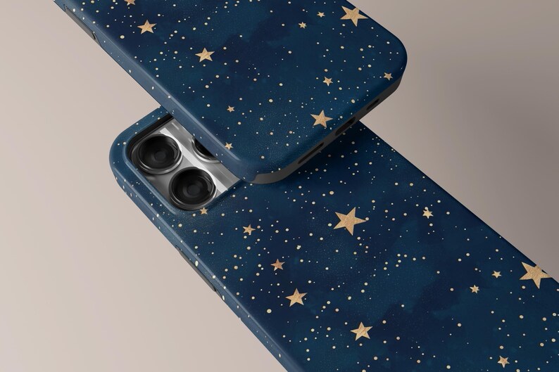 Starry Sky Phone Case Dark Blue Night Aesthetic Celestial Stars Cover for iPhone 16 15 14 13 12 11 Pro Max, Samsung S25 S24 S23 S22 S21 Ultra Gift