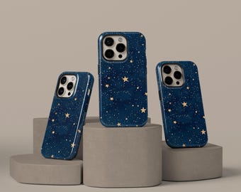 Starry Sky Phone Case Dark Blue Night Aesthetic Celestial Stars Cover for iPhone 17 16 15 14 13 12 Pro Max, Samsung S25 S24 S23 Ultra Gift
