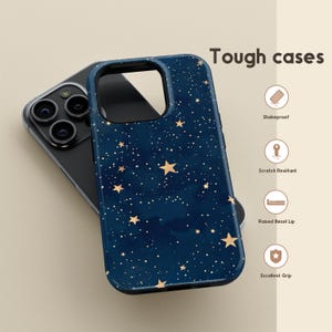 Starry Sky Phone Case Dark Blue Night Aesthetic Celestial Stars Cover for iPhone 16 15 14 13 12 11 Pro Max, Samsung S25 S24 S23 S22 S21 Ultra Gift