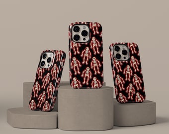 Retro Skeleton Phone Case, Creepy Cute Gothic, Spooky Halloween Skull Pattern Cover for iPhone 17 16 15 14 13 12 11 Pro Max, Samsung S25 S24