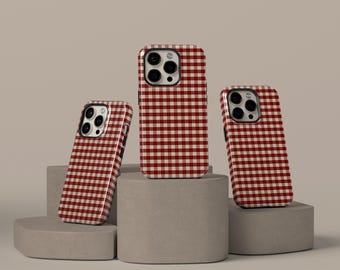 Red Gingham Phone Case, Soft Girl Cute Design, Fall Autumn Aesthetic, iPhone 17 16 15 14 13 12 11 Pro Max, Samsung S25 S24, Gift for Her