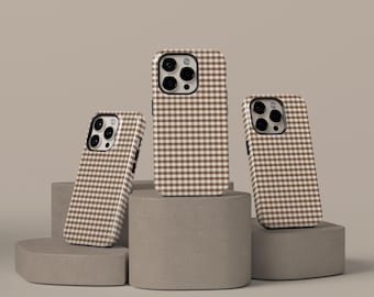 Brown Gingham Phone Case, Soft Girl Cute Design, Fall Autumn Aesthetic, iPhone 17 16 15 14 13 12 11 Pro Max, Samsung S25 S24, Gift for Her