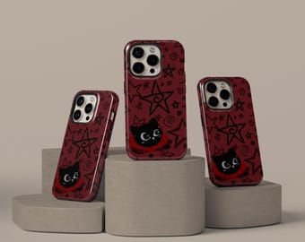 Stars Y2K Collage Phone Case, Black Cat Phone Cases, iPhone 17 16 15 14 13 12 11 Pro Max, Samsung S25 S24 S23 Ultra, Artistic Cat Lover Gift