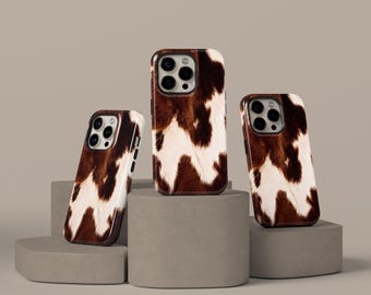 Cowhide Phone Case | Brown White Animal Pattern Design | Cow Art Phone Cover for iPhone 17 16 15 14 13 12 11 Pro Max, Samsung S25 S24 S23