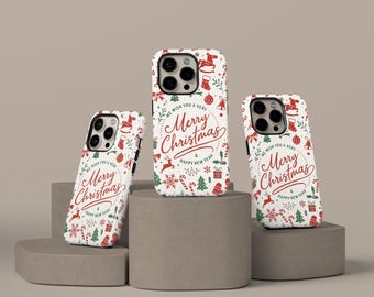 Merry Christmas Phone Case, Cute Festive Gift Case for iPhone 17 16 15 14 13 12 11 Pro Max, Samsung S24 S23 S22 Ultra Plus, Xmas Phone Cases