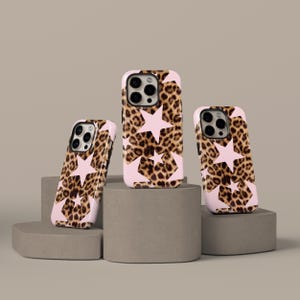 Pink Glitter Leopard Phone Case, Leopard Y2K Phone Cases, Wild Safari Aesthetic Cover for iPhone 16 15 14 13 12 11 Pro Max, Samsung S25 S24