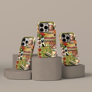 Fundas para teléfono con collage artístico retro, diseño estético, diseños abstractos y funky, para iPhone 16, 15, 14, 13, 12 y 11 Pro Max, Samsung S25 y S24 Ultra