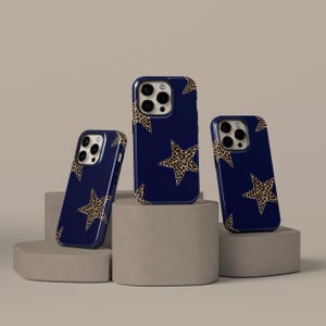Leopard Star Phone Case, Navy Blue Case, Cheetah Girl Y2K Dark Star Simple Suitable for iPhone 16 15 14 13 12 11 Pro Max, Samsung S25 S24