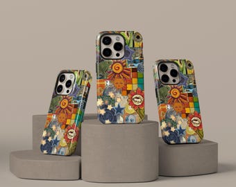 Retro Whimsy Artistic Collage Phone Cases, Star Phone Case, Abstract Funky Designs, iPhone 17 16 15 14 13 12 11 Pro Max, Samsung S25 S24 S23