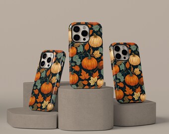 Custodia per telefono vintage autunnali con zucca, custodia autunnale scura, Cottagecore Floral Boho per iPhone 17 16 15 14 13 12 Pro Max, Samsung S25 S24 S23 S22 Ultra