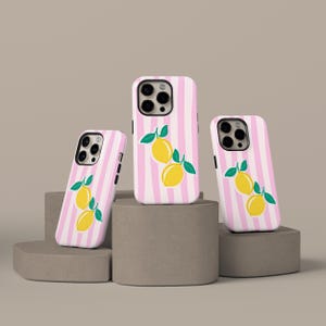 Pink Lemonade Gingham Italienisch Sommer Zitrone Vacay Vibes And Stripes Handytasche iPhone 16 15 14 13 12 11 Pro Max, Samsung S25 S24 S23 Ultra
