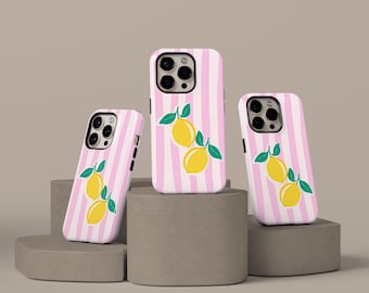 Pink Lemonade Gingham Italian Summer Lemon Vacay Vibes And Stripes Phone Case iPhone 16 15 14 13 12 11 Pro Max, Samsung S25 S24 S23 Ultra