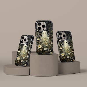 Floral Ghost Phone Case Flower Pastel Goth Spooky iPhone 16 15 14 13 12 11 Pro Max, Samsung Galaxy S25 S24 S23 S22 Ultra, Dark Academia Gift