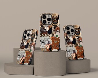 Funda de Halloween con collage espeluznante y estética de terror para iPhone 17, 16, 15, 14, 13, 12 y 11 Pro Max, Samsung Galaxy S25, S24, S23 y S22 Ultra