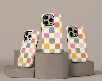 Colorful Squares Simple Phone Case, Stripe Plaid Phone Cases for iPhone 17 16 15 14 13 12 11 Pro Max, Samsung S25 S24 S23 S22 S21 Ultra