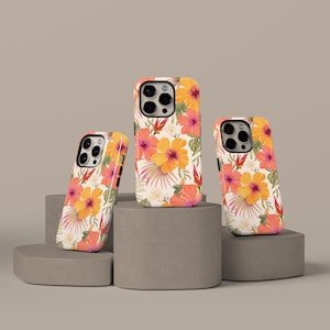 Tropical Hibiscus Phone Case, Cute Trendy Summer Pastel Floral Print, iPhone 16 15 14 13 12 11 Pro Max, Samsung Galaxy S25 S24 S23 S22 Ultra