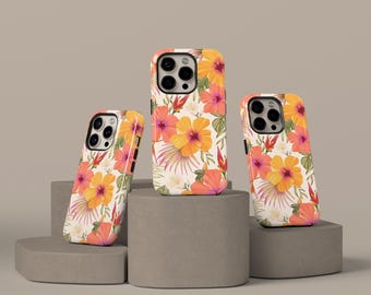 Tropical Hibiscus Phone Case, Cute Trendy Summer Pastel Floral Print, iPhone 17 16 15 14 13 12 Pro Max, Samsung Galaxy S25 S24 S23 S22 Ultra