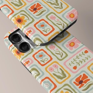 Blommigt flickigt telefonskal, Blommigt telefonskal, Blommiga skal, Stämpelskal, iPhone 17 16 15 14 13 12 Pro Max, Samsung S25 S24 S23 S22 S21 Ultra bild 5