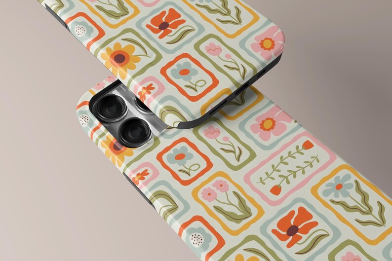 Blommigt flickigt telefonskal, Blommigt telefonskal, Blommiga skal, Stämpelskal, iPhone 17 16 15 14 13 12 Pro Max, Samsung S25 S24 S23 S22 S21 Ultra bild 5