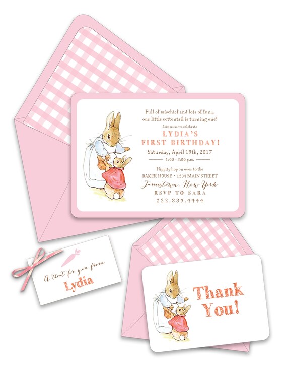 Peter Rabbit Pink Birthday Invitations Etsy