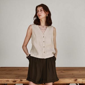Breathable Linen Blouse for Women | Sleeveless Linen Shirt with Buttons | Loose Fit Summer Linen Top | Casual Lightweight Button Blouse Tank