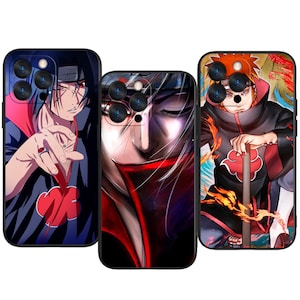 May include: Three black phone cases with anime character designs. The cases feature vibrant illustrations of characters in action poses, with bold colors and detailed artwork. Each case has a camera cutout and a smooth, glossy finish.