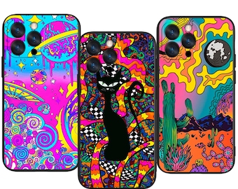 Colourful Trippy Mad cat Custom Protective Phone Case ~ Fits iPhone, Samsung & More
