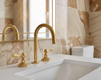 Unlacquered Brass Widespread Bathroom 3 Holes Faucet