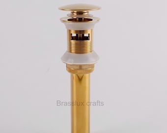 Unlacquered Brass Bathroom Sink Drain – Pop-Up with Overflow, Optional P-Trap Available