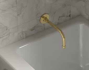 Bocca per vasca in ottone non laccato, montaggio a parete, senza deviatore o valvola