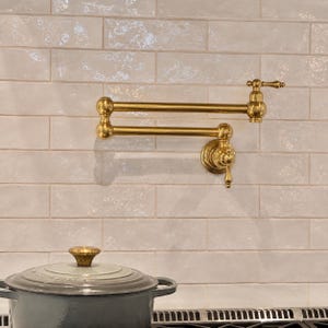 Unlacquered Brass Pot Filler, Solid Brass Wall Mount Kitchen Faucet for Stove