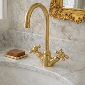 Unlacquered Brass Single-Hole Vessel Sink Bathroom Faucet – Solid Brass Vanity Faucet