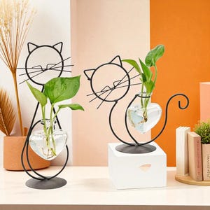 Heart Vase with Metal Cat Holder: Hand-Welded Hydroponic Propagation Station