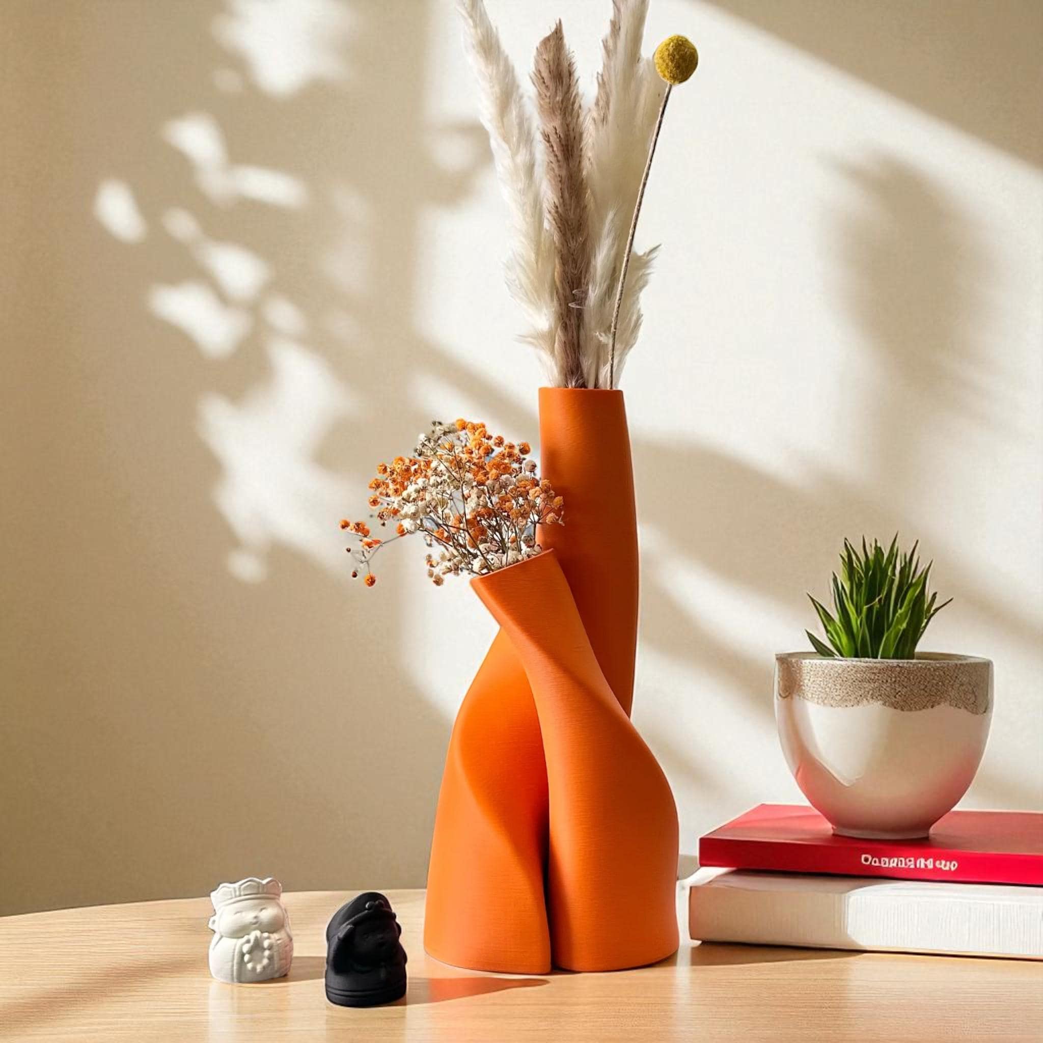 抽象的なダブル花瓶セット：モダンなセラミックホームデコレーション