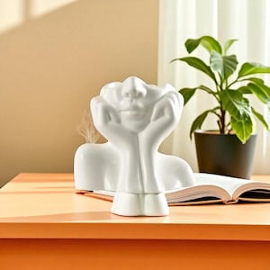 White Ceramic Face Vase: Minimalist Nordic Decor Planter