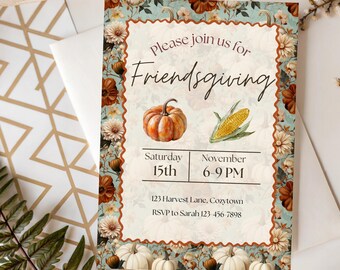 Friendsgiving Invitation: Autumn Dinner Party, Editable Template (Digital Download)