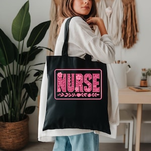 Sac fourre-tout floral pour infirmière : toile noire, cadeau d&#39;appréciation pour les infirmières et infirmiers autorisés