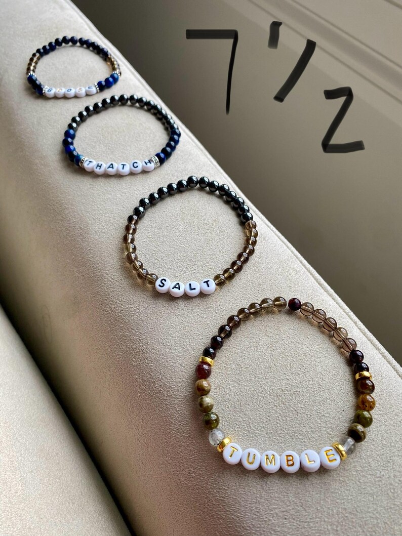 Goose-Blue Goldstone, Blue Tigers Eye, and Smokey Quartz Thatch-Hematite and Blue Tigers Eye Salt-Hematite and Smokey Quartz Tumble-Smokey Quartz, Tourmaline, and Labradorite