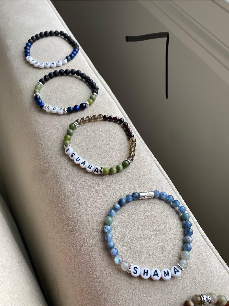Madhuvan-Lava Rock and Lapis Lazuli Iguana-Smokey Quartz and Jade Shama-Blue Kyanite and Labradorite