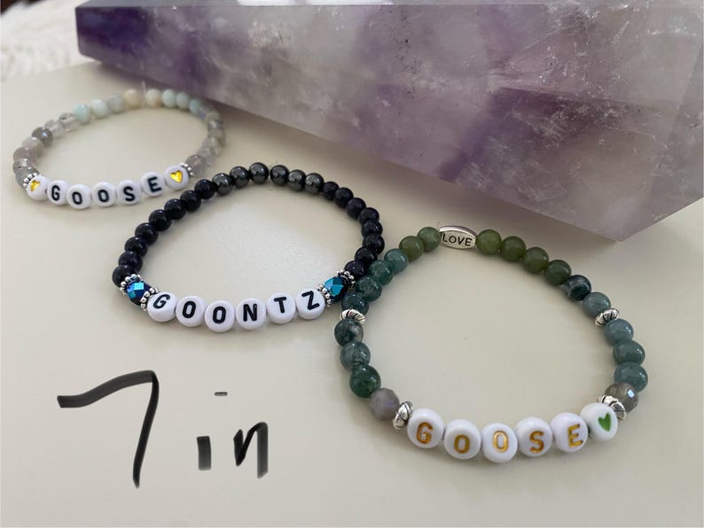 Goose 1-Amazonite and Labradorite Goontz-Hematite and Blue Goldstone Goose 2-Jade, Green Moss Agate, and Labradorite