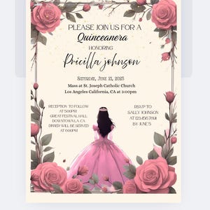 Pastel Pink Quinceanera Invitation- Gold accents