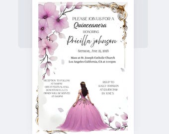 Różowo-złote zaproszenie na Quinceanerę